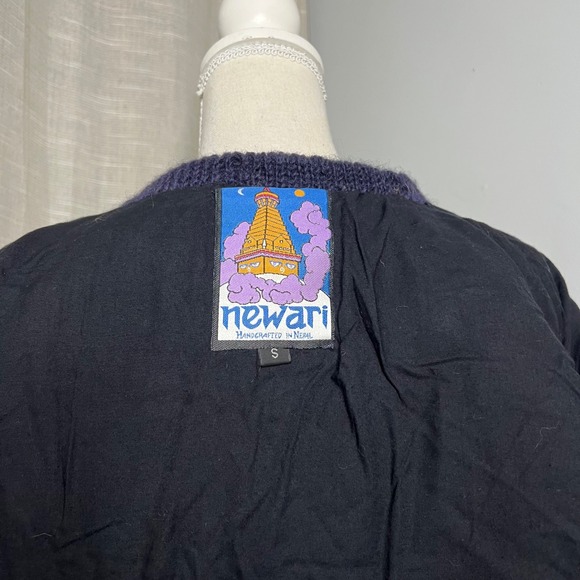 Newari 100%‎ Wool Handknit Cardigan Sweater Jacket Lined Floral Nepal Size Small - Picture 15 of 16